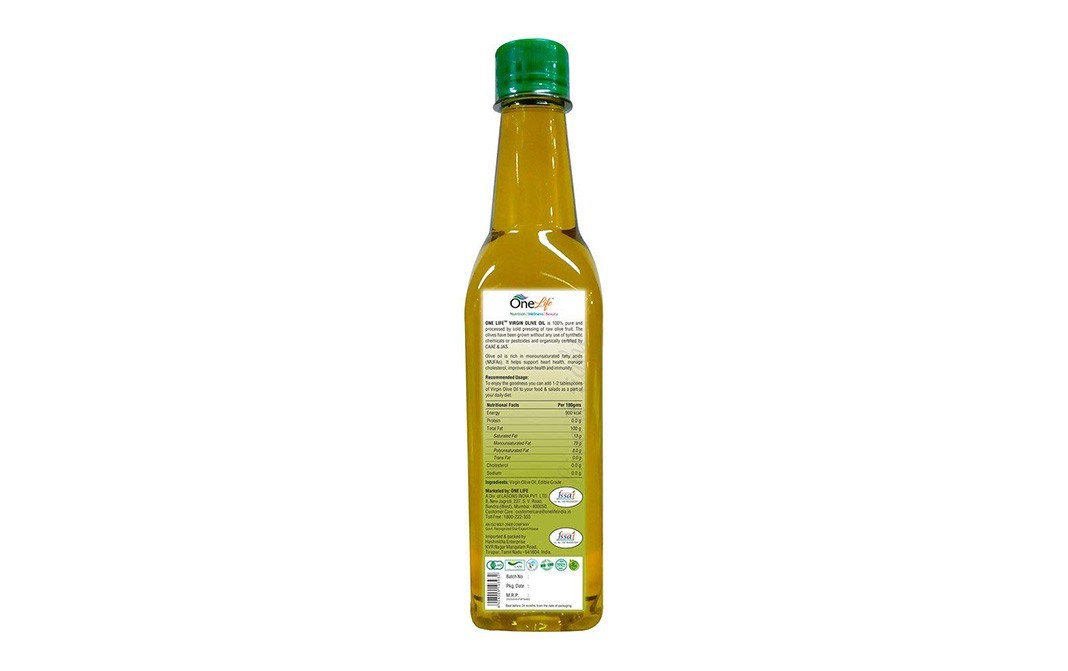 Onelife Organic Organic Cold Pressed Virgin Olive Oil    Glass Bottle  500 millilitre
